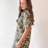 Equestrian Print Shift Dress - Olive