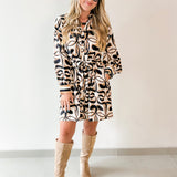 Waist Tie Geo Print Mini Dress - Black