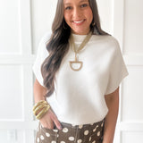 Ribbed Short Sleeve Knit Top - Off White