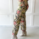 Floral Printed Pants - Olive