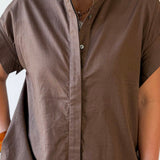 Mini Dress With Hidden Button Placket- Brown