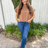 Lightweight Half Sleeve Knit Top - Camel