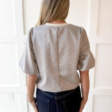 Ribbed Knit Pleather Top -Cream