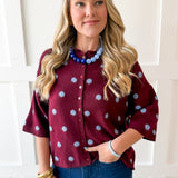 Polka Dot Oversized Knit Top- Burgandy