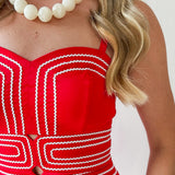 Lace Trim Day to Night Dress - Red/White