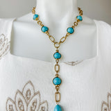 Dome Shape Stone Station Y Necklace Turquoise