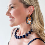 Tiger Glitter Square Earrings - Navy/Orange