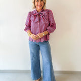 Bow Striped Top - Pink Pine