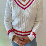 Contrast Stripe Cable Knit Sweater