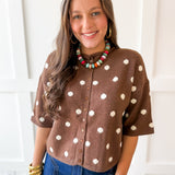 Polka dot Knit Cardigan - Brown