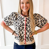 Leopard Sweater Cardigan - Taupe