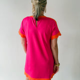 Scallop Edge Accent Solid Dress - Pink