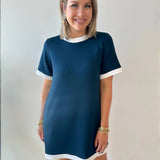 Contrast Trim Round Neck Dress - Navy