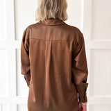Satin Placket Shirt - Dark Cocoa
