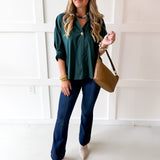 V Neck Collared Shirt - Green