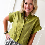 Short Sleeve Collared Top- Olive