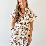 Floral With Scallop Details Dress -Ecru