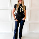 Mock Neck Extended Knit Top - Black