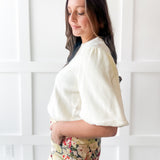 Solid Knit Bubble Sleeve Top