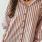 Long Sleeved Striped Shirt -Pink-Brown
