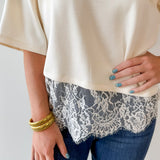Knit Top with Scallop Lace Hem- Ecru