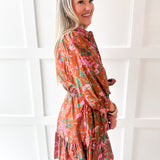 3/4 Sleeve Self Tie Mini Dress - Camel