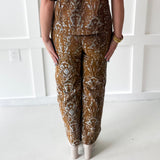Floral Jacquard Print Pants - Brown