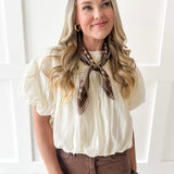 Soft Mixed Cotton Bubble Top - Ivory