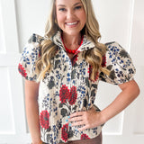 Floral Print High Neck top - Ecru