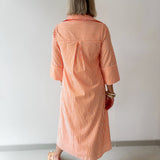 Contrast Striped Midi Shirt Dress - Orange