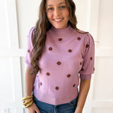 Polka Dot Puff Sleeve Knit Top- Pink