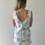 White Denim Dress with Blue Shells