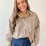 Long Sleeved Striped Shirt - Ecru-Brown