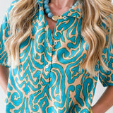 Short Sleeved Printed Dress - Teal