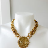 Layered Chain Medallion Necklace - Vintage Gold