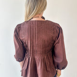 Poplin Peplum Pleated top - Brown
