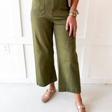 Soft Washed Wide Leg Pants- Olive
