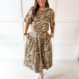 Zebra Print Top & Skirt Set - Ecru Brown