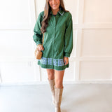 Accent Trim Shift Dress - Green