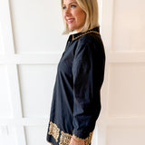 Accent Trim Shift Dress - Black