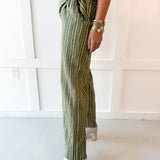 Stripe Overlay Pants - Olive
