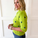 Polka Dot Puff Sleeve Knit Top- Green