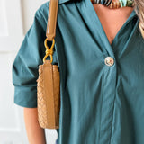 V Neck Collared Shirt - Green