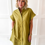 Mini Dress With Hidden Button Placket- Olive