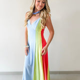 Sky Linen Multi-stripe Midi Dress