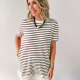 Round Neck Stripe T-Shirt Dress - Brown