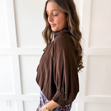 Puff Sleeved Collared Shirt - Brown