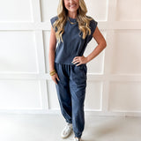 Ribbed Top & Jogger Set - Indigo