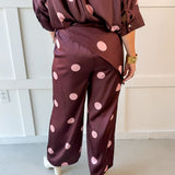 Polka Dot Overlay Pants- Burgandy