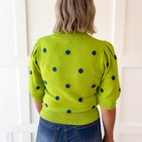Polka Dot Puff Sleeve Knit Top- Green